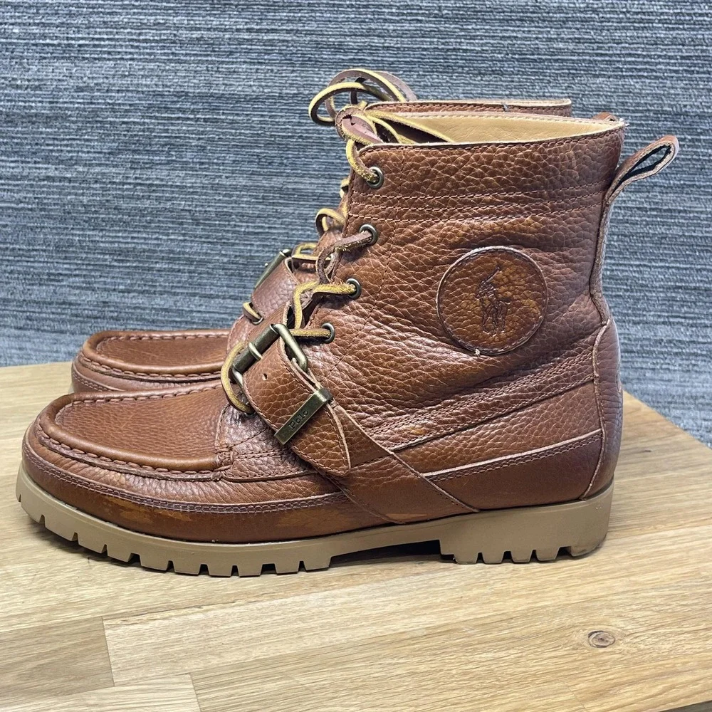Polo Ralph Lauren Ranger Boots Men 8.5 Brown Leather Polo Country Ankle Buckle‎